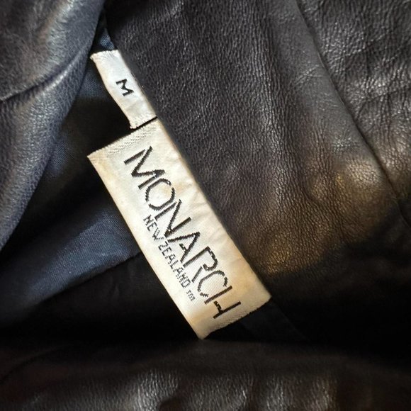 Vintage 80s/90s Monarch New Zealand Tailored Women Dark Blue Real Leather Coat - Picture 6 of 8